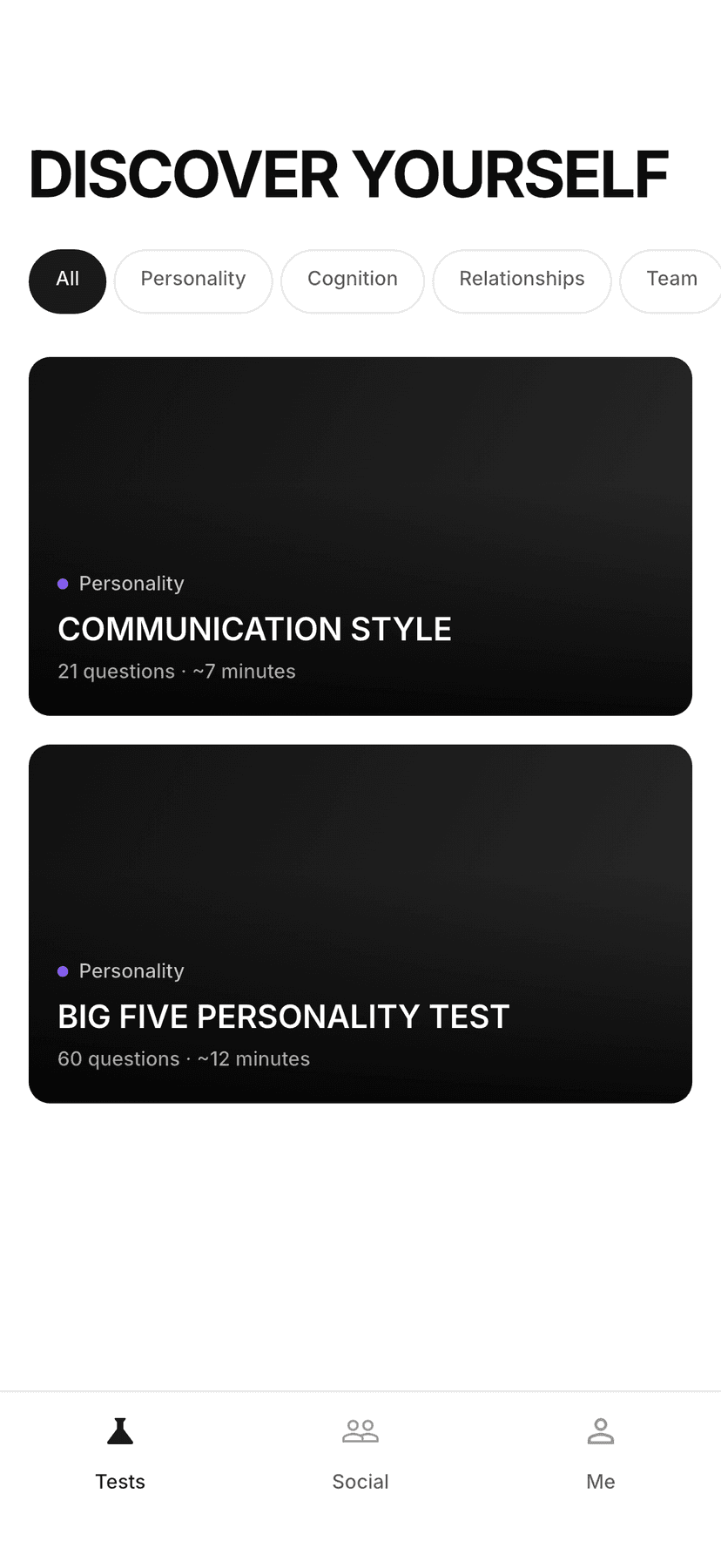 Discover personality tests