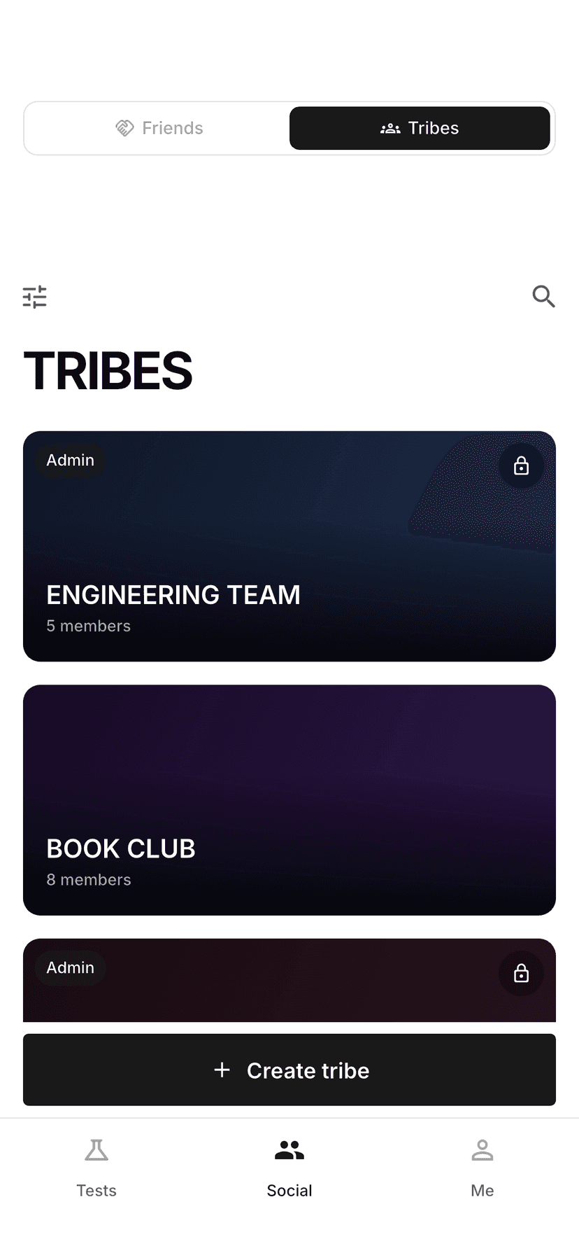 FYT app tribes screen showing team diversity